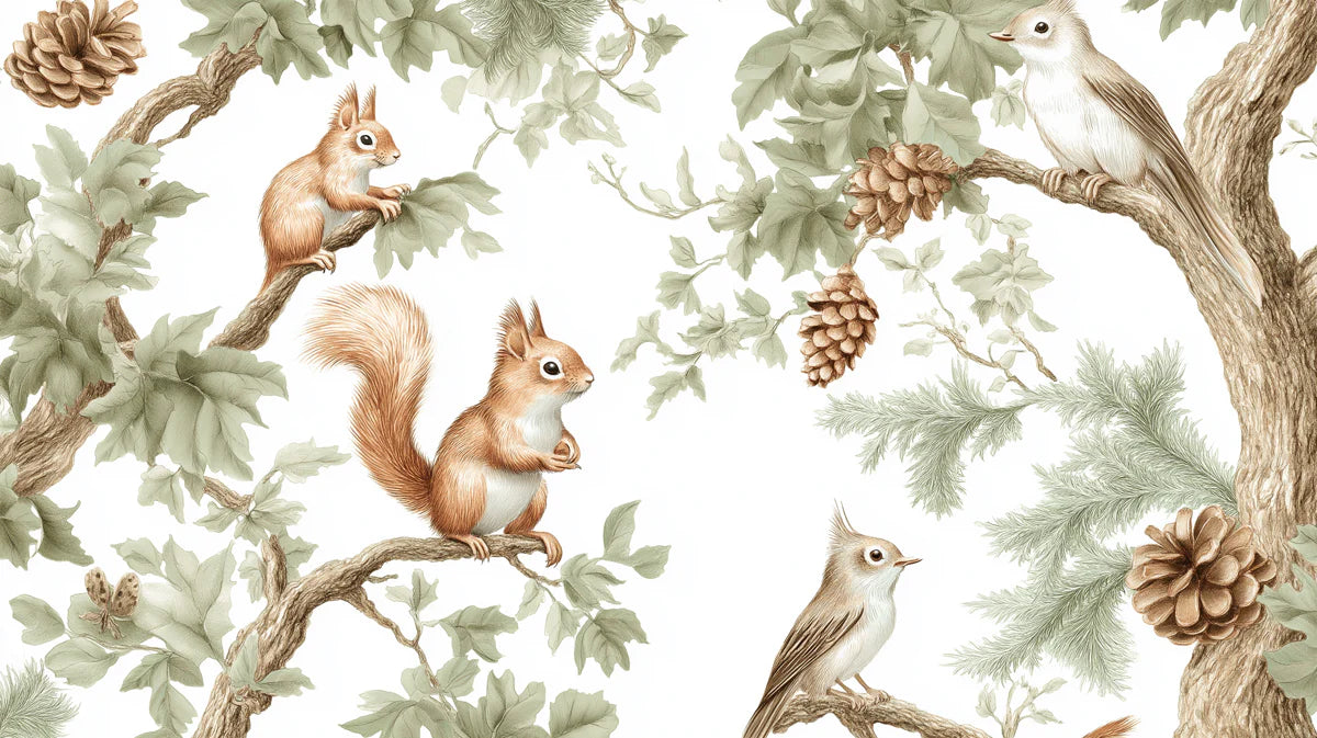 Woodland Critters Mural Wallpaper — Whimsical Forest Scene Mural Wallpaper - room preview 04