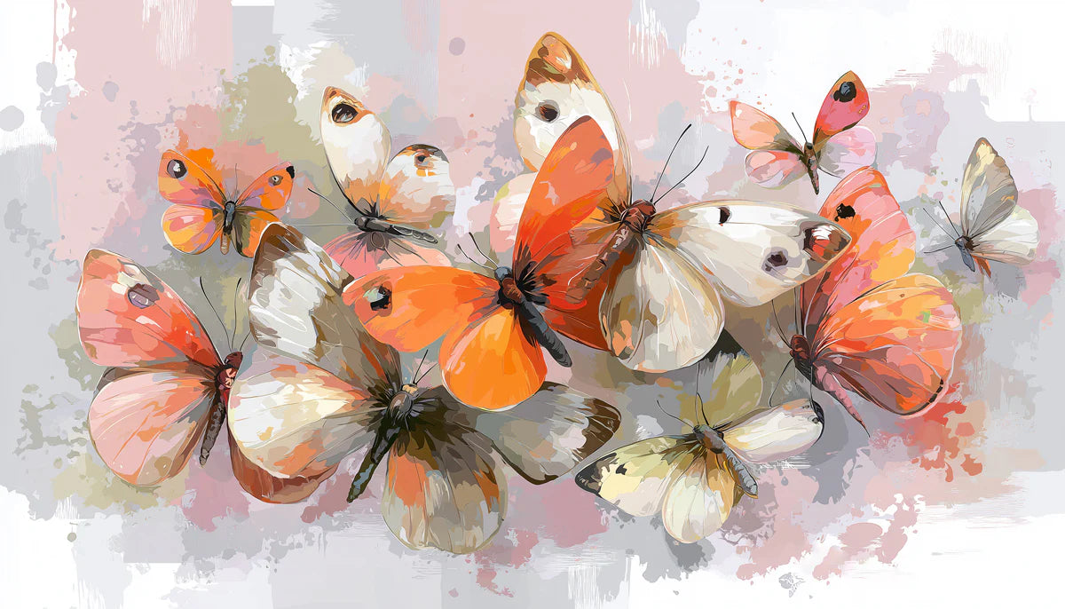 Abstract Butterfly Swarm Mural Wallpaper — Painterly Soft Tones Mural Wallpaper - room preview 04