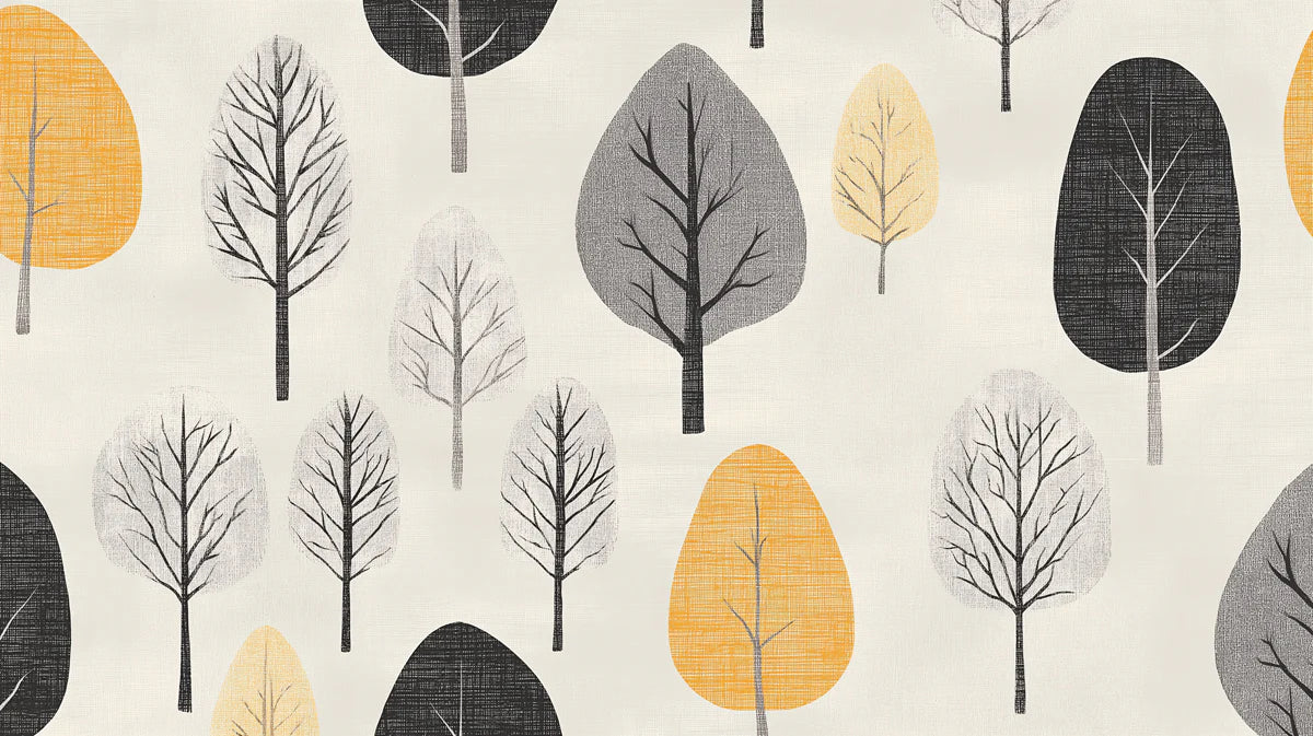Autumn Grove Mural Wallpaper — Mid-Century Graphic Forest Mural Wallpaper - room preview 04