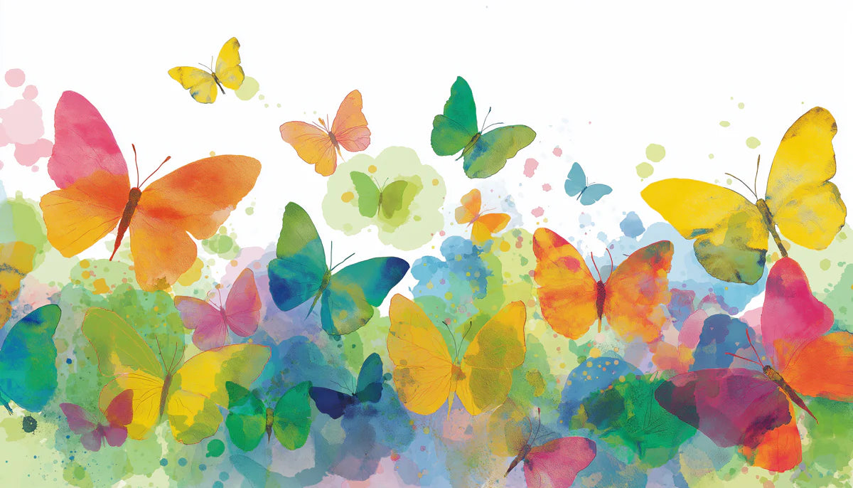 Watercolor Butterfly Meadow Mural Wallpaper — Whimsical Art Mural Wallpaper - room preview 04