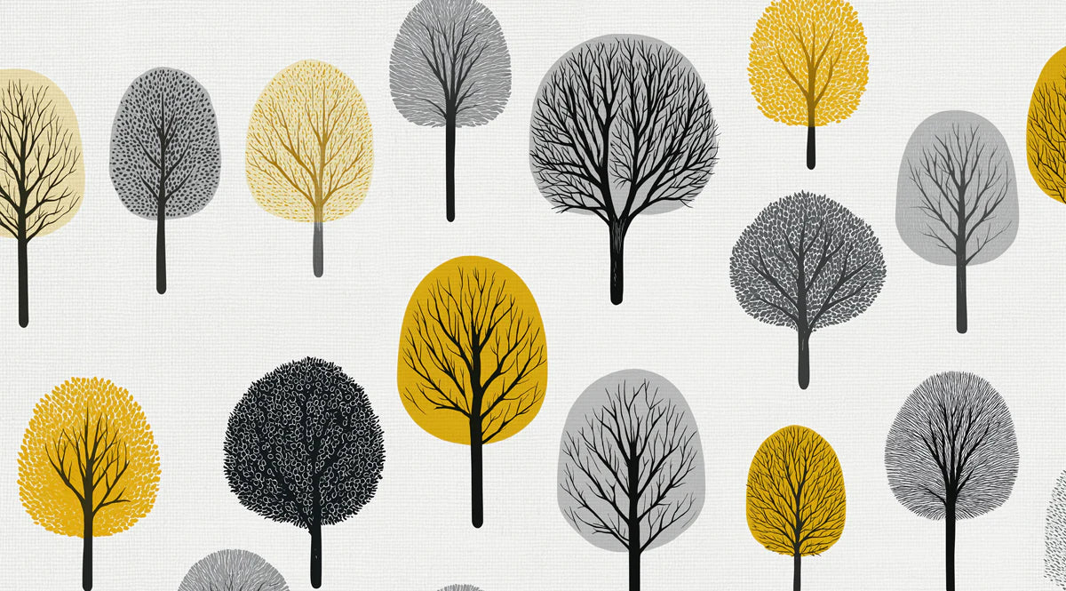 Autumn Grove Mural Wallpaper — Modern Mid-Century Tree Pattern Mural Wallpaper - room preview 04