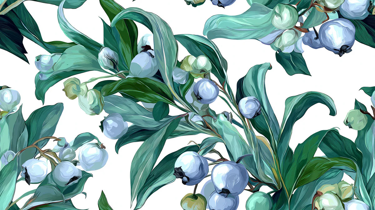 Aqua Bloom & Leaf Mural Wallpaper Vibrant Botanical Art Mural Wallpaper - room preview 04