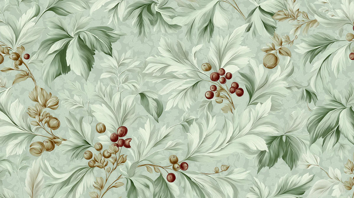 Autumn Berry Vine Mural Wallpaper — Vintage Botanical Illustration Mural Wallpaper - room preview 04