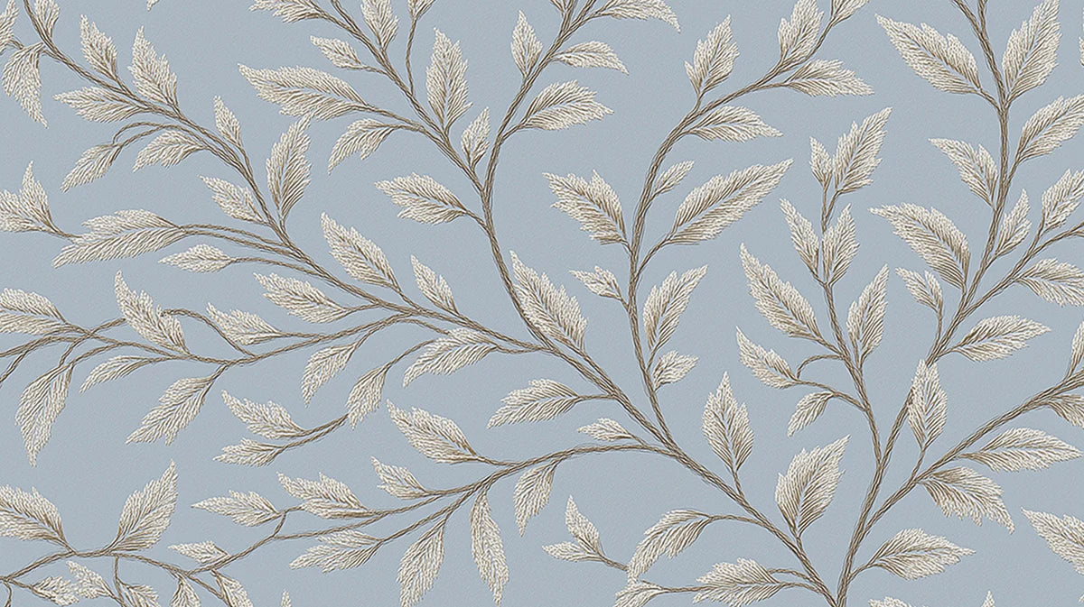 Twining Vine Mural Wallpaper — Calm Blue and Taupe Botanical Mural Wallpaper - room preview 04