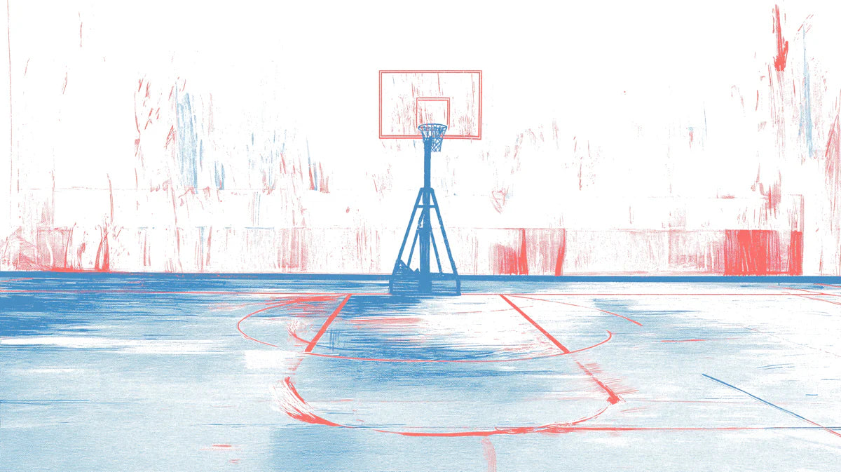 Abstract Basketball Court Mural Wallpaper in Red and Blue Mural Wallpaper - room preview 04