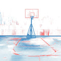 Abstract Basketball Court Mural Wallpaper in Red and Blue Mural Wallpaper - room preview 04