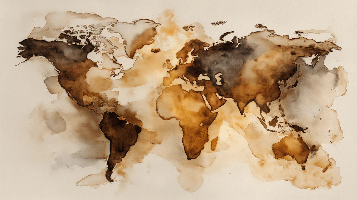 Watercolor World Map Mural Wallpaper — Artistic Sepia Tones Mural Wallpaper - room preview 04