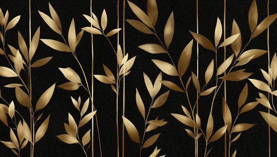 Abstract Wallpaper Mural – Modern Art Wall Mural – Golden Bamboo Botanical — Modern Art Deco printable artwork