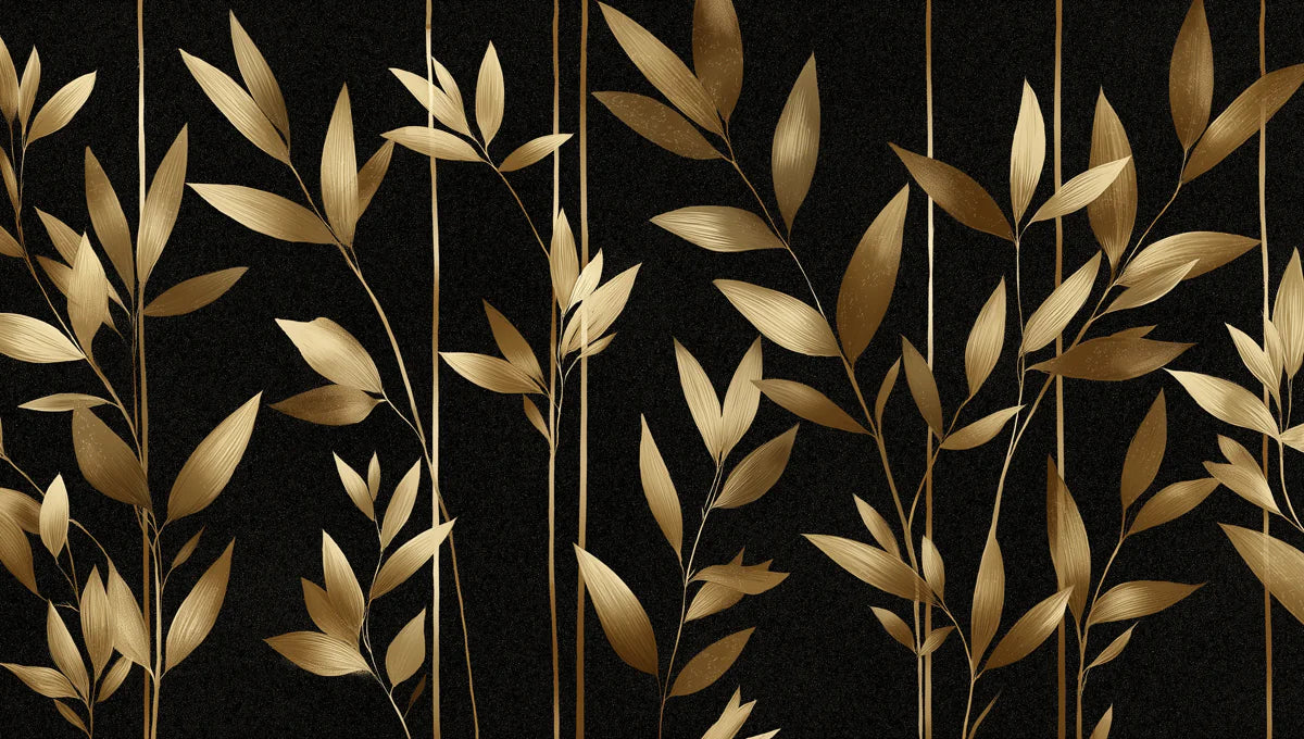 Golden Bamboo Botanical Mural Wallpaper — Modern Art Deco Mural Wallpaper - room preview 04
