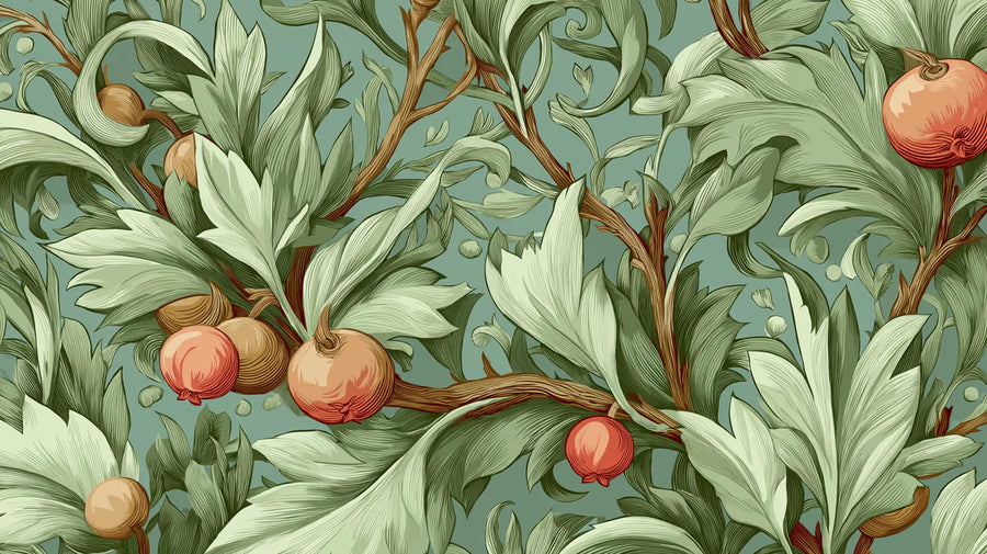Jugendstil Früchte- und Blattwerk-Fototapete — Botanische Kunst Fototapete printable artwork