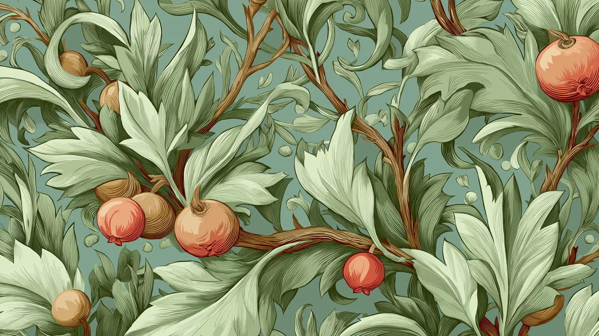 Art Nouveau Fruit and Foliage Mural Wallpaper — Botanical Art Mural Wallpaper - room preview 04