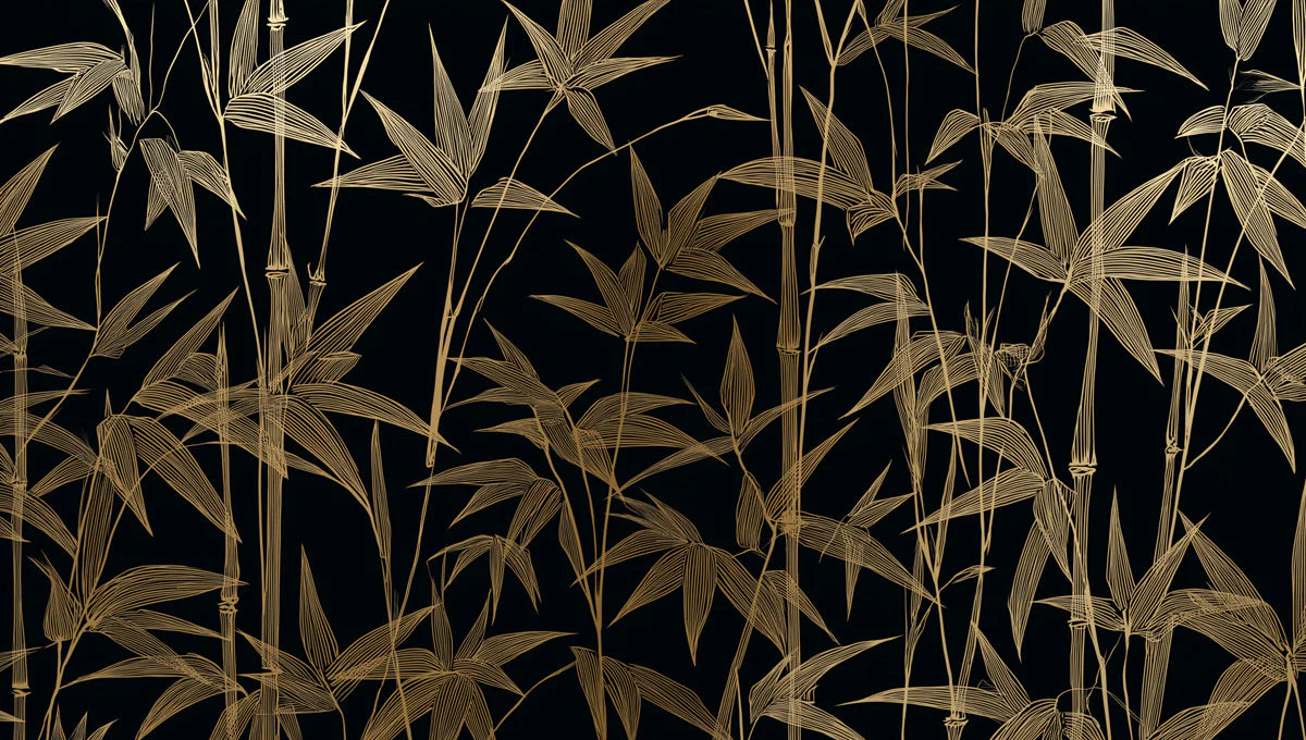 Golden Bamboo Line Art Mural Wallpaper — Sophisticated Dark Decor Mural Wallpaper - room preview 04