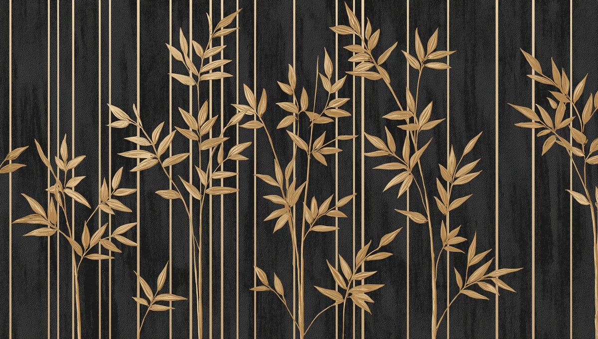 Gilded Bamboo & Vertical Stripe Mural Wallpaper — Modern Luxe Mural Wallpaper - room preview 04