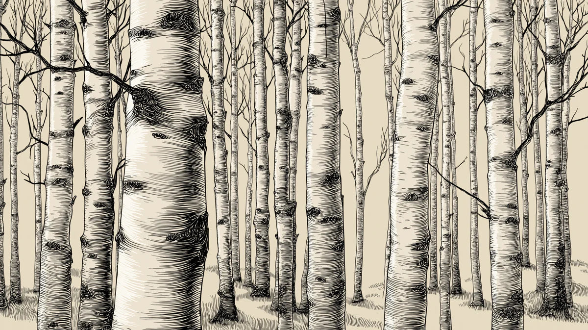 Birch Forest Sketch Mural Wallpaper — Hand-Drawn Woodgrain Design Mural Wallpaper - room preview 04