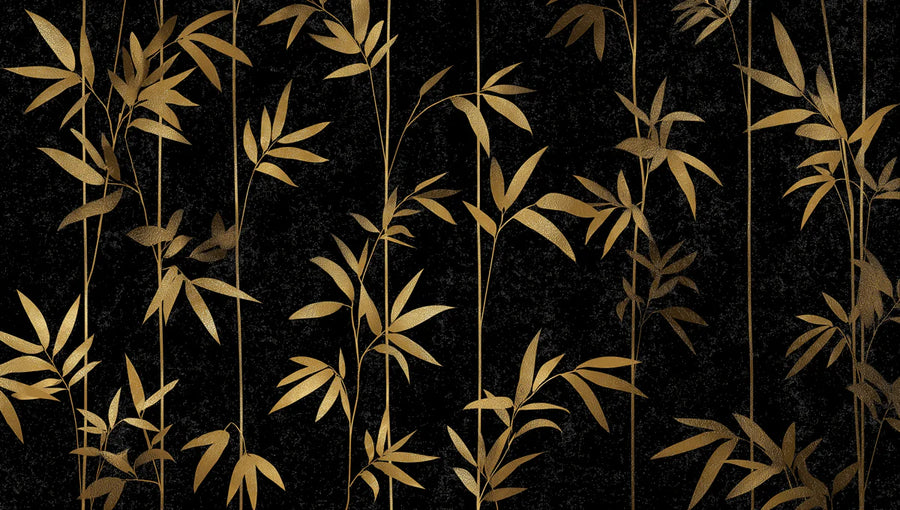 Nature Wallpaper Mural – Natural Wall Mural – Gilded Bamboo Stalks — Dramatic Botanical Pattern printable artwork
