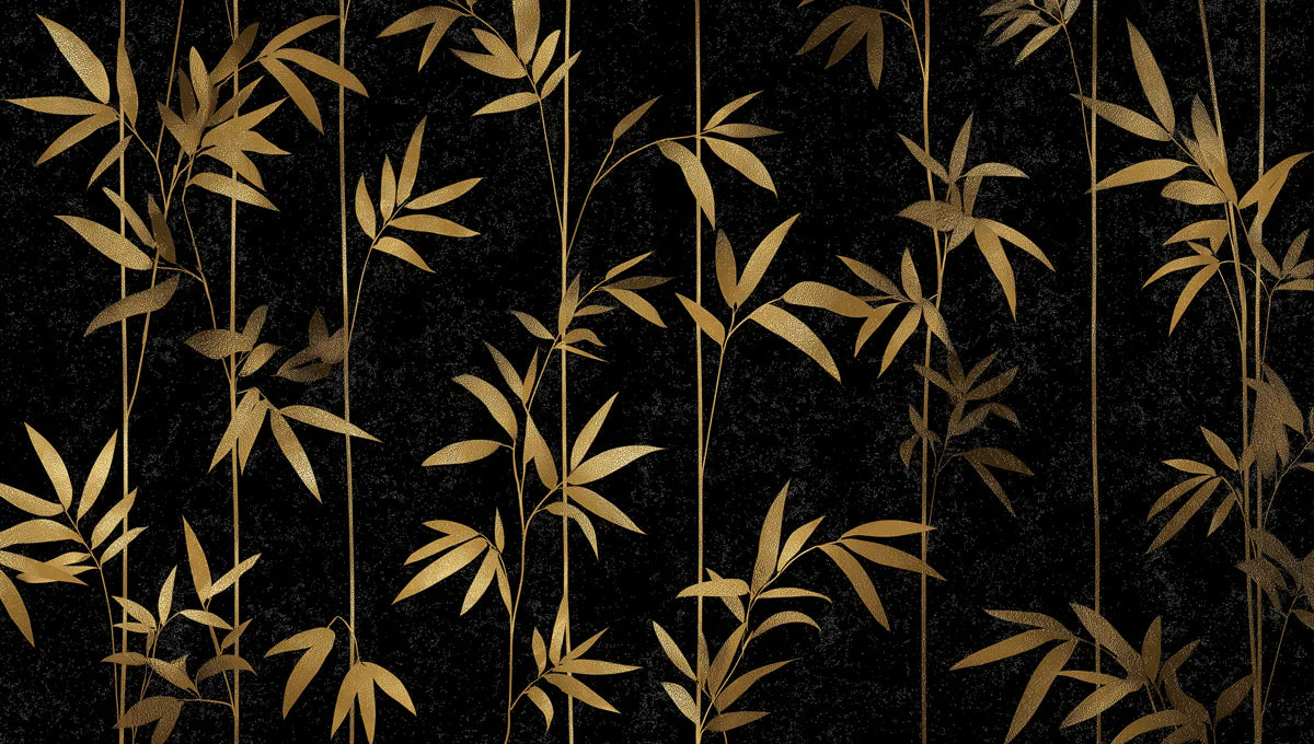 Gilded Bamboo Stalks Mural Wallpaper — Dramatic Botanical Pattern Mural Wallpaper - room preview 04