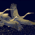 Golden Cranes Mural Wallpaper — Midnight Blue Celestial Design Mural Wallpaper - room preview 04