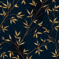Golden Bamboo Botanical Mural Wallpaper — Midnight Blue Design Mural Wallpaper - room preview 04