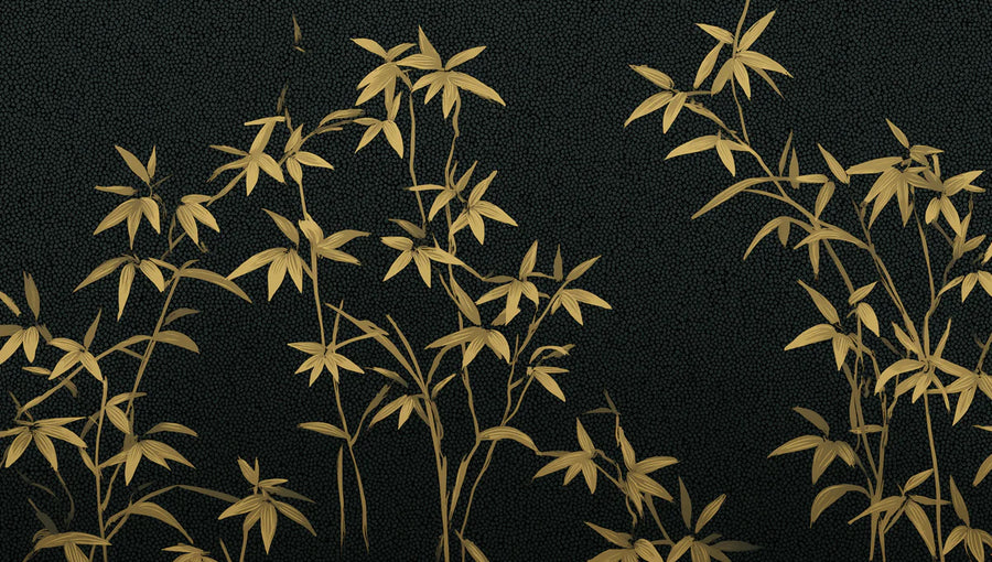 Nature Wallpaper Mural – Natural Wall Mural – Golden Bamboo Botanical in Charcoal printable artwork