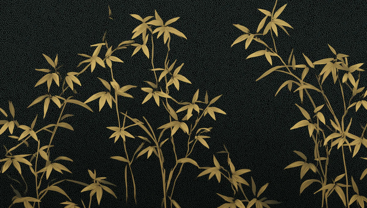 Golden Bamboo Botanical Mural Wallpaper in Charcoal Mural Wallpaper - room preview 04