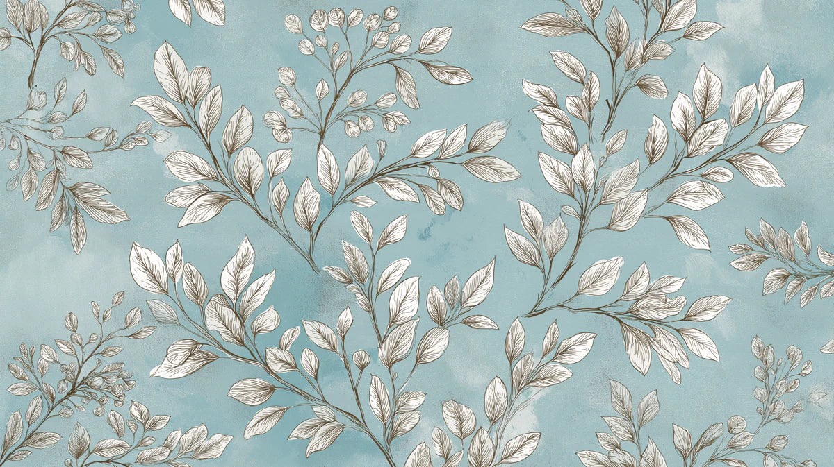 Watercolor Leaf Branch Mural Wallpaper — Sketch Botanical Print Mural Wallpaper - room preview 04
