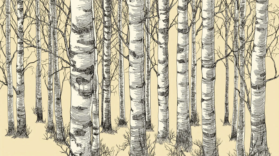 Papier peint mural Forêt de bouleaux vintage – Papier peint mural style esquisse printable artwork