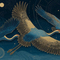 Celestial Cranes in Flight Mural Wallpaper — Midnight Blue Mural Wallpaper - room preview 04