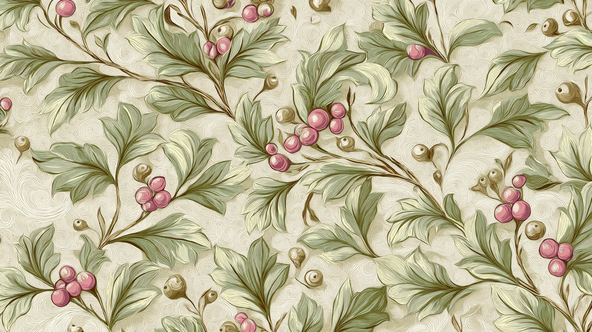 Vintage Botanical Vine Mural Wallpaper — Soft Berry Pattern Mural Wallpaper - room preview 04