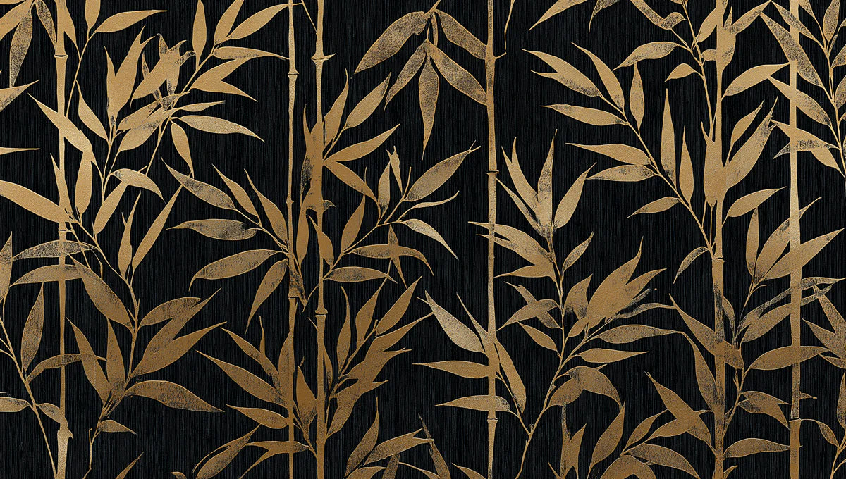 Golden Bamboo Stalks Mural Wallpaper in Midnight Black Mural Wallpaper - room preview 04