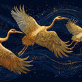Gilded Crane Flight Mural Wallpaper — Midnight Celestial Design Mural Wallpaper - room preview 04