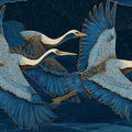 Flying Cranes Mural Wallpaper — Midnight Blue and Gold Mural Wallpaper - room preview 04