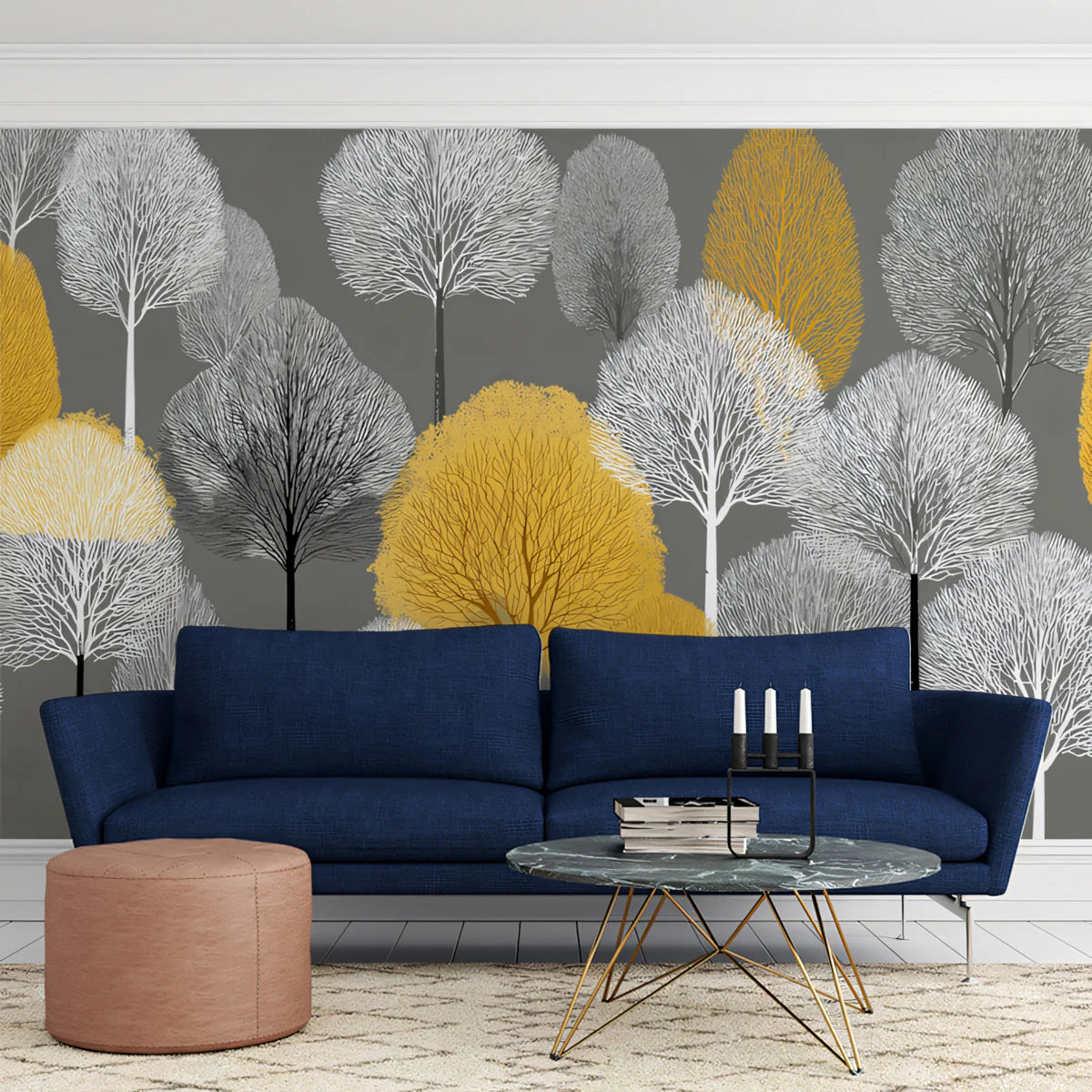 Autumn Grove Mural Wallpaper — Stylized Scandinavian Forest Scene Mural Wallpaper - room preview 04