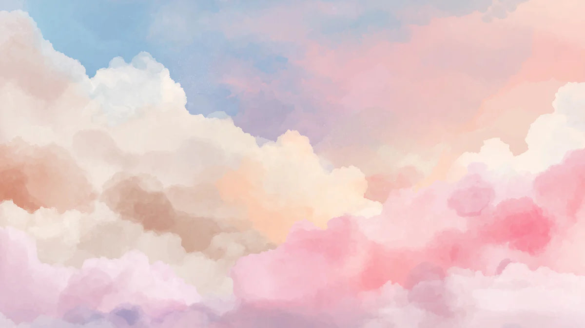 Dreamy Watercolor Sunset Sky Mural Wallpaper — Pastel Cloud Motif Mural Wallpaper - room preview 04