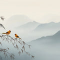 Misty Mountain Bird Mural Wallpaper — Minimalist Ink Wash Style Mural Wallpaper - room preview 04