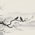 Zen Birds and Mist Mural Wallpaper — Minimalist Ink Wash Art Mural Wallpaper - room preview 04