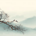 Misty Mountain Ink Wash Mural Wallpaper — Minimalist Zen Landscape Mural Wallpaper - room preview 04