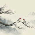 Zen Mountain Bird Mural Wallpaper — Minimalist Winter Landscape Mural Wallpaper - room preview 04