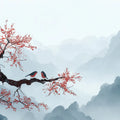 Cherry Blossom Mountain Mural Wallpaper — Ink Wash Style Landscape Mural Wallpaper - room preview 04
