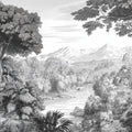 Monochrome Jungle Landscape Mural Wallpaper with Elephants Mural Wallpaper - room preview 04