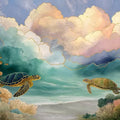 Ethereal Sea Turtle and Cloudscape Mural Wallpaper - room preview 04
