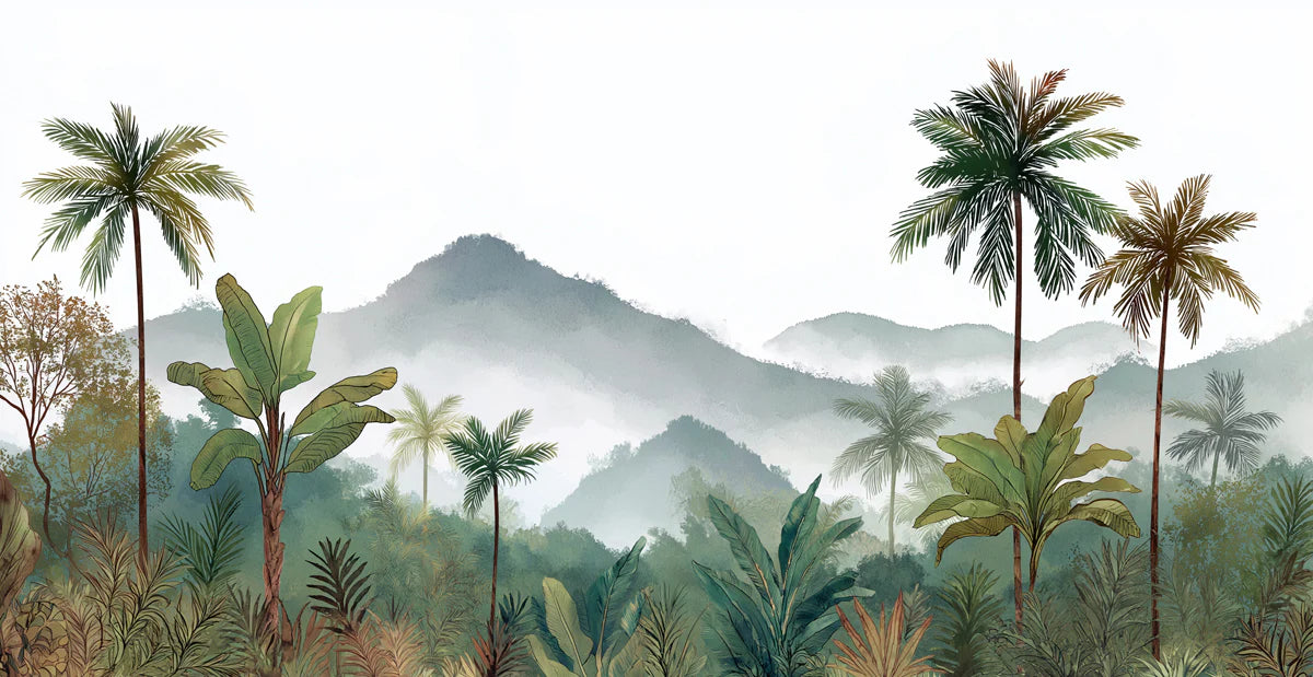 Misty Tropical Mountain Landscape Mural Wallpaper - room preview 04