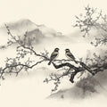 Zen Plum Blossom Mural Wallpaper — Traditional Ink Wash Mountain Art Mural Wallpaper - room preview 04