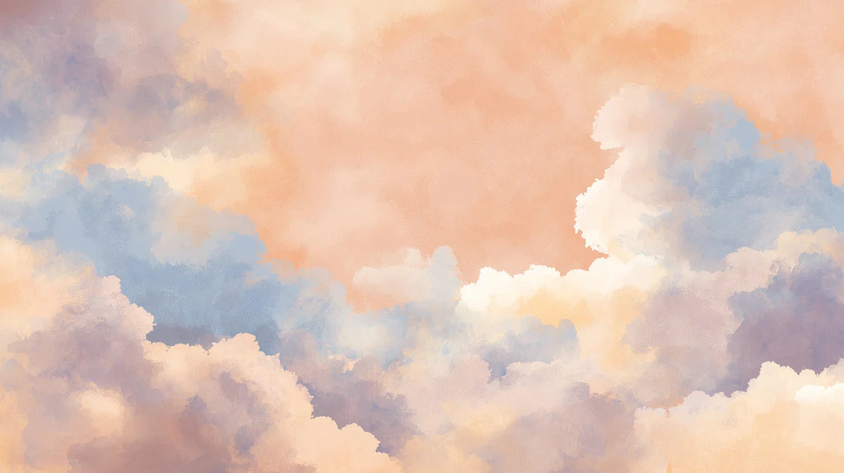 Dreamy Sunset Sky Mural Wallpaper — Watercolor Cloud Pattern Mural Wallpaper - room preview 04