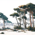 Painterly Pine Forest Mural Wallpaper — Impressionistic Winter Landscape Mural Wallpaper - room preview 04