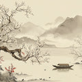 Oriental Blossom Tree Mural Wallpaper — Traditional Ink Landscape Mural Wallpaper - room preview 04