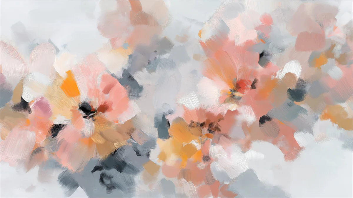 Abstract Impressionist Floral Mural Wallpaper — Soft Peach & Gray Mural Wallpaper - room preview 04