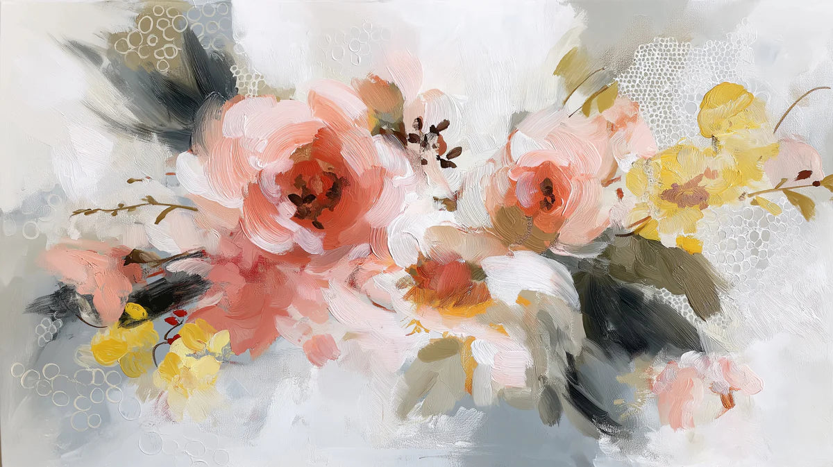 Impressionist Floral Mural Wallpaper — Soft Peach and Ochre Bouquet Mural Wallpaper - room preview 04
