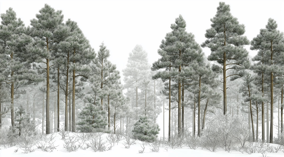 Snow-Dusted Pine Forest Mural Wallpaper Winter Woodland Mural Wallpaper - room preview 04