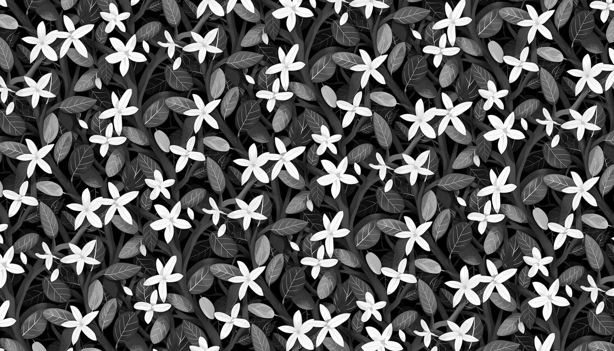 Jasmine Grove Mural Wallpaper — Monochromatic Floral Pattern Mural Wallpaper - room preview 04
