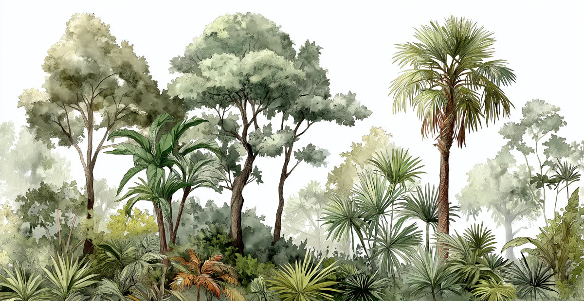 Watercolor Botanical Forest Mural Wallpaper — Lush Tropical Palm Mural Wallpaper - room preview 04
